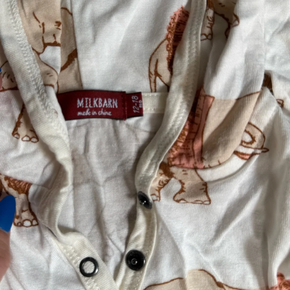 Milkbarn Elephant Print Hooded One Piece- Size 12-18 Months
